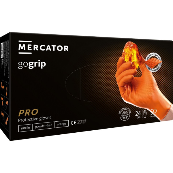 Nitrilhandskar GoGrip Orange, storlek M, 50 st.