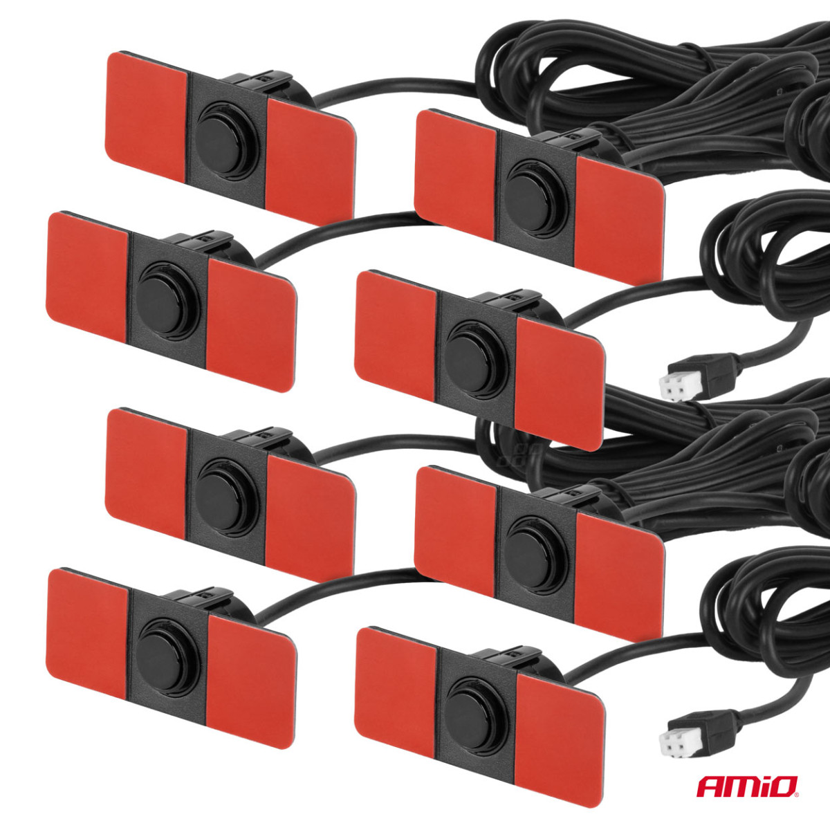 Parkeringshjälpsystem med ljudsignal, 8 svarta sensorer, invändig montering 16,5 mm AMIO-02254
