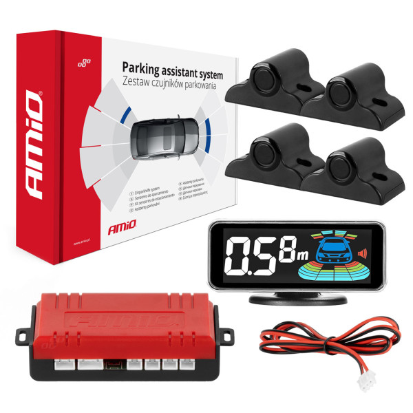 Parkeringshjälpsystem LED-GRAF 3D, 4 svarta sensorer 19 mm, för lastbilar AMIO-03189