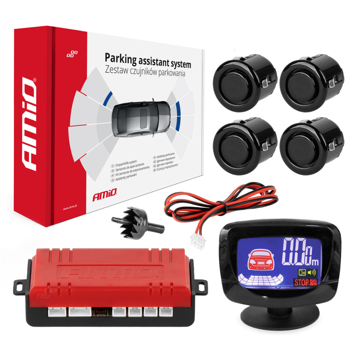 Parkeringshjälpsystem LED-GRAF, 4 svarta sensorer GOLD 18 mm AMIO-01578