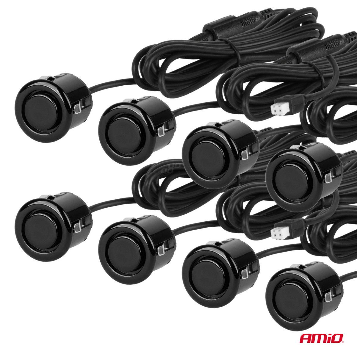 Parkeringssensorset LED-GRAF, 8 svarta sensorer GULD 18 mm AMIO-01605