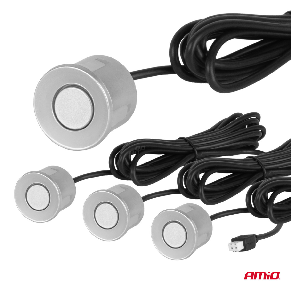 Parkeringshjälpsystem MAX LED, 4 silverfärgade sensorer 22 mm AMIO-02288