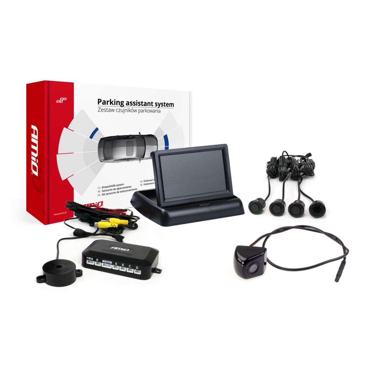 Parkeringshjälpsystem TFT01 4,3" med HD-310-kamera, 4 svarta sensorer GOLD