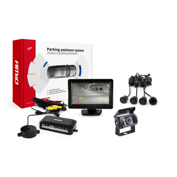 Parkeringshjälpsystem TFT01 4,3" med HD-501-IR-kamera, 4 svarta sensorer GULD