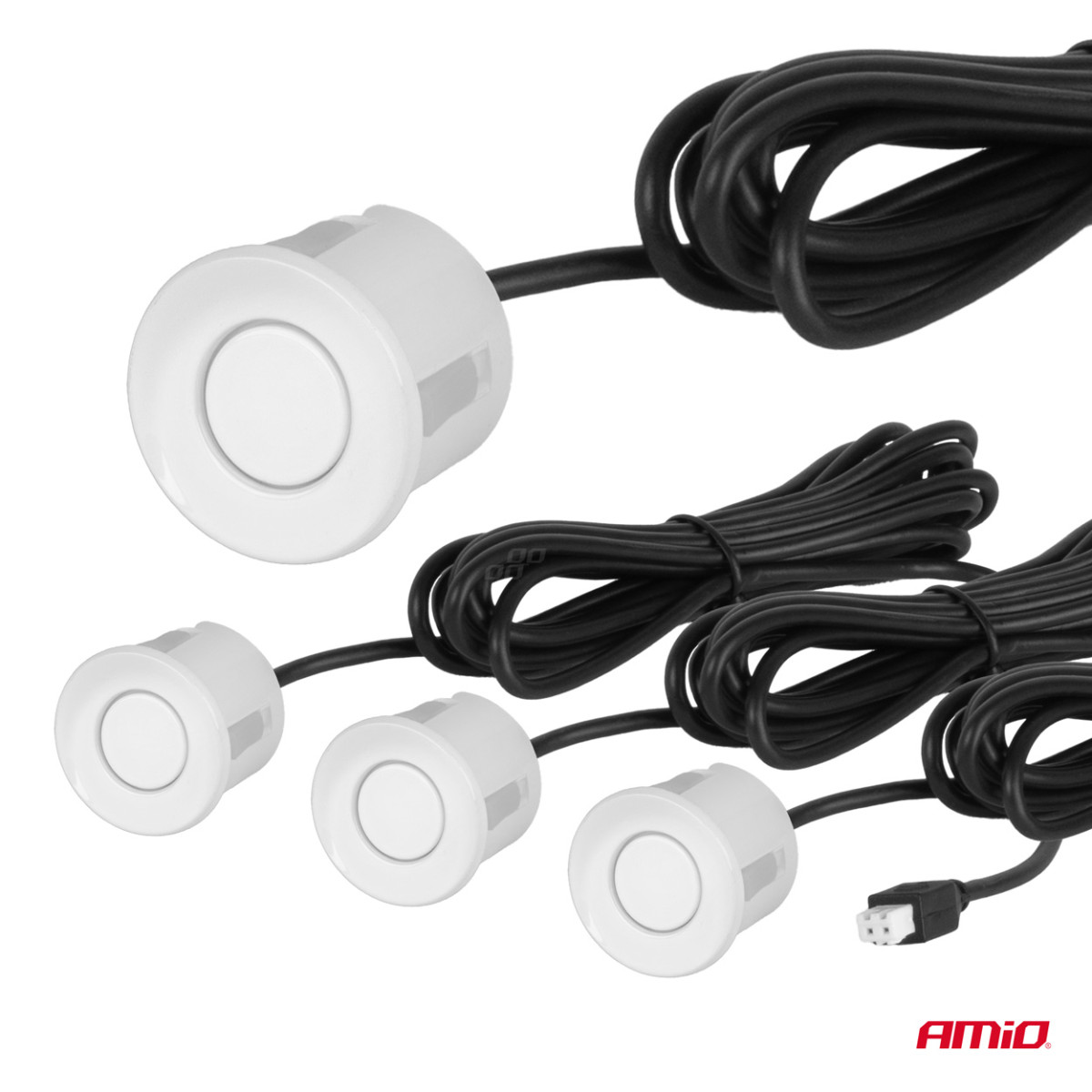 Parkeringshjälpsystem med ljudsignal, 4 vita sensorer 22 mm AMIO-01568