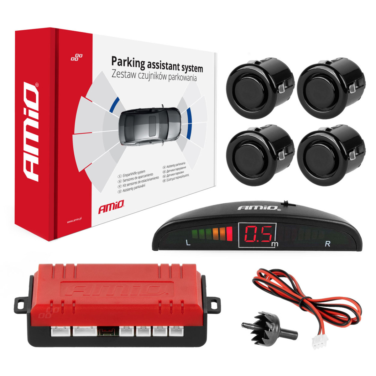 Parkeringshjälpsystem LED, 4 svarta sensorer GOLD 18 mm AMIO-01577