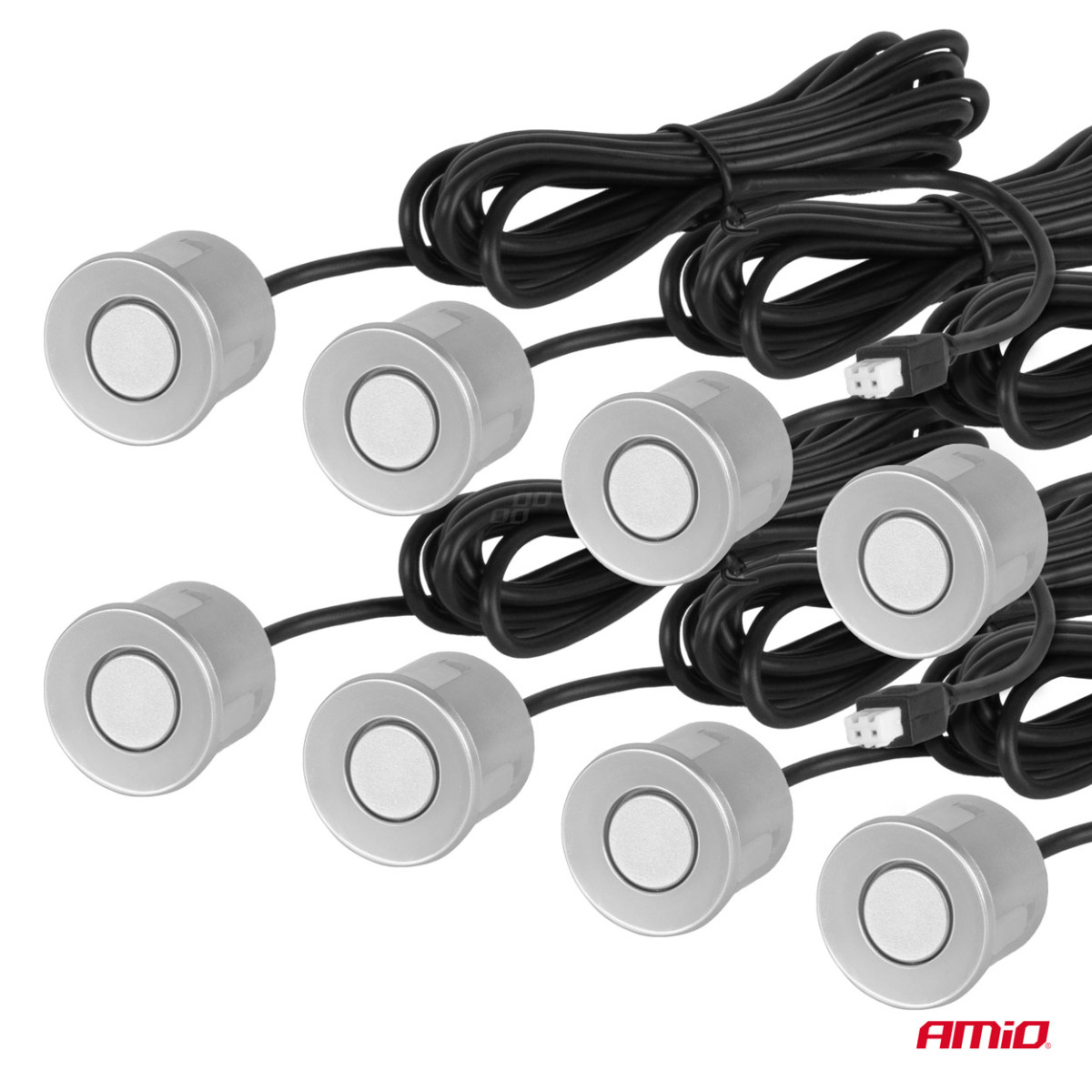 Parkeringshjälpsystem med ljudsignal, 8 silverfärgade sensorer 22 mm AMIO-01596