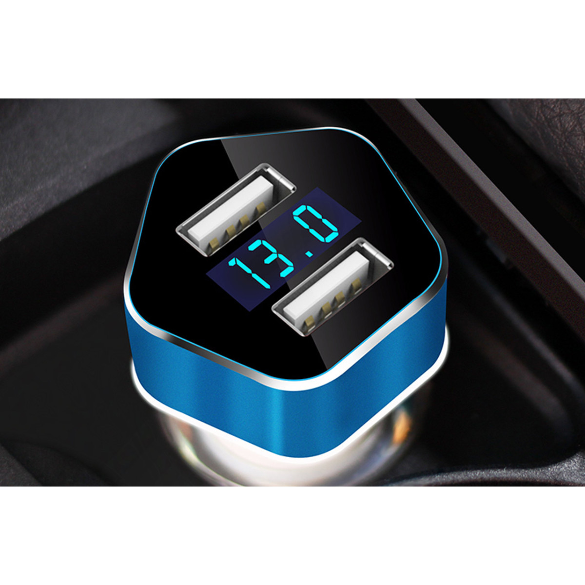 Billaddare med USB-voltmeter, 2×USB PCH PRO-05 AMIO-02358