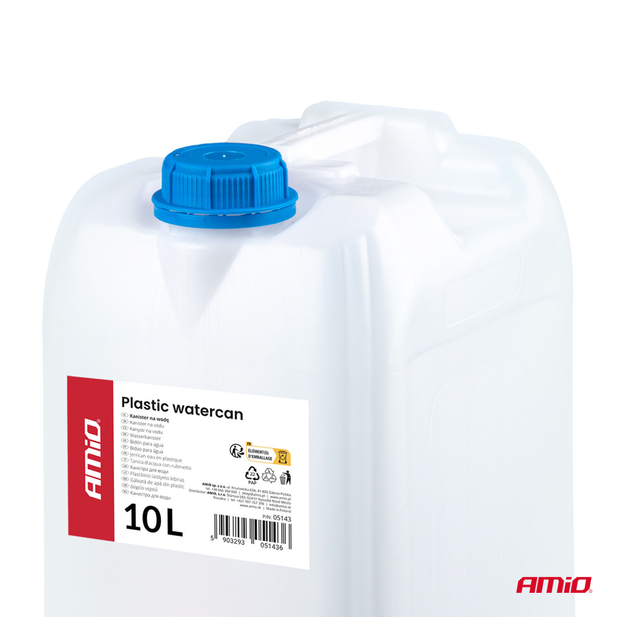 Vattentank i plast med kran, 10 l, AMIO-05143