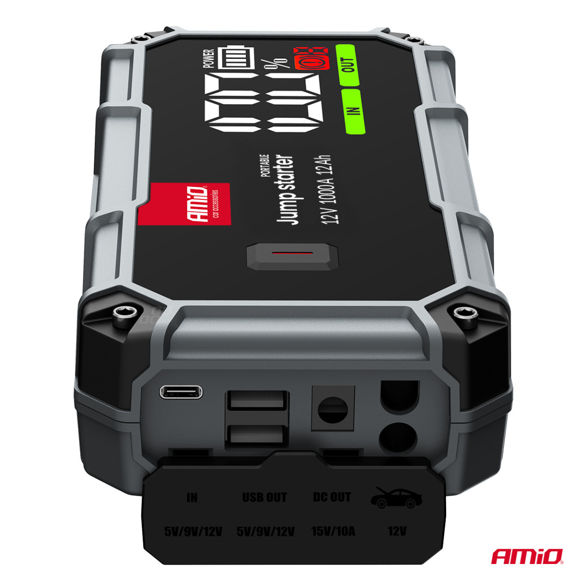 3-i-1 Bilstartare/LED/Powerbank 12V 12Ah 1000A PRO AMIO-04676