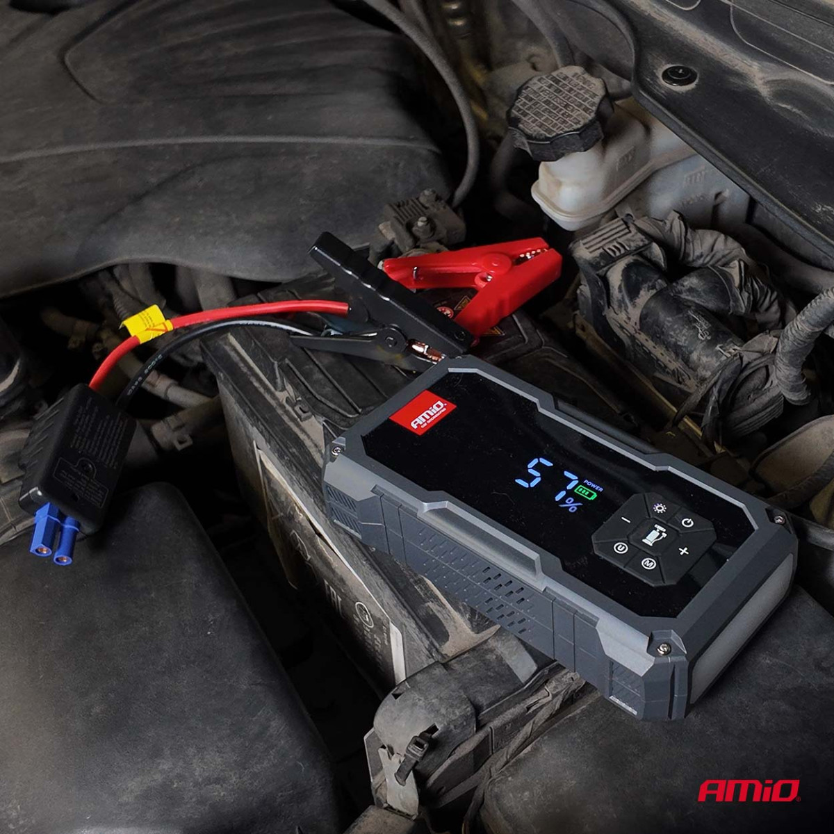 4-i-1 Bilstartare/LED/Kompressor/Powerbank 12V 7.2Ah 600A PRO AMIO-04674