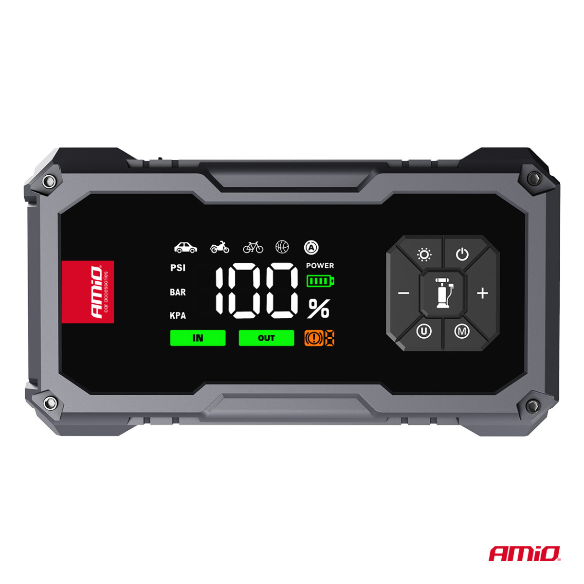 4-i-1 Bilstartare/LED/Kompressor/Powerbank 12V 7.2Ah 600A PRO AMIO-04674