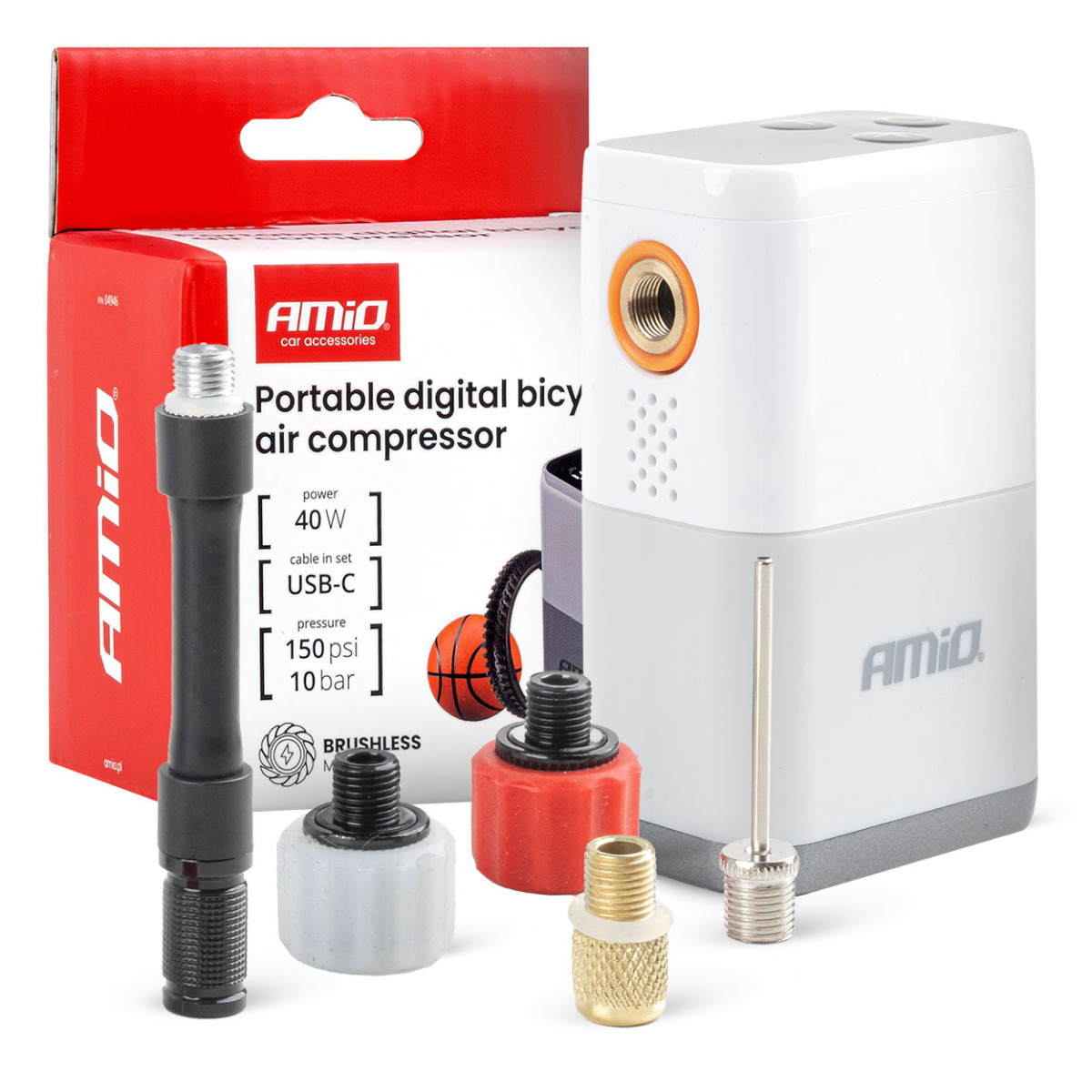 Sladdlös mini-luftkompressor för cyklar, 40 W, USB-C, AMIO-04946