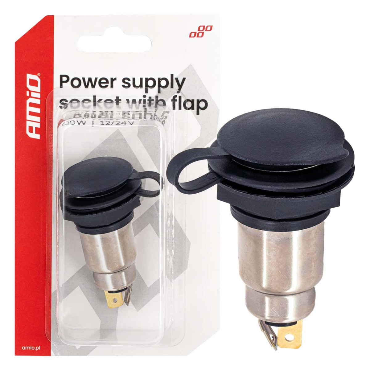 Extra eluttag med lock, 250W, 12/24V AMIO-04462