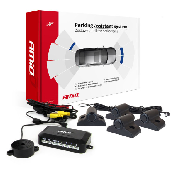 Parkeringssensorsats för kamera och LCD-display, för lastbilar 19 mm, svart AMIO-04073