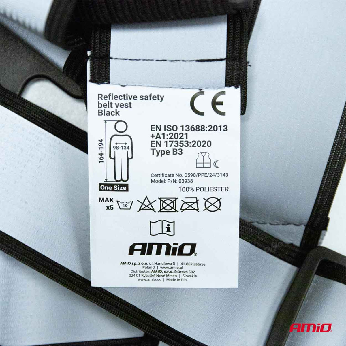 Reflexväst med remmar – svart AMIO-03938