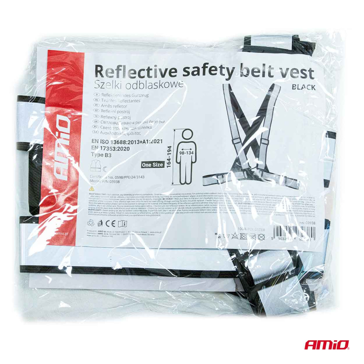 Reflexväst med remmar – svart AMIO-03938