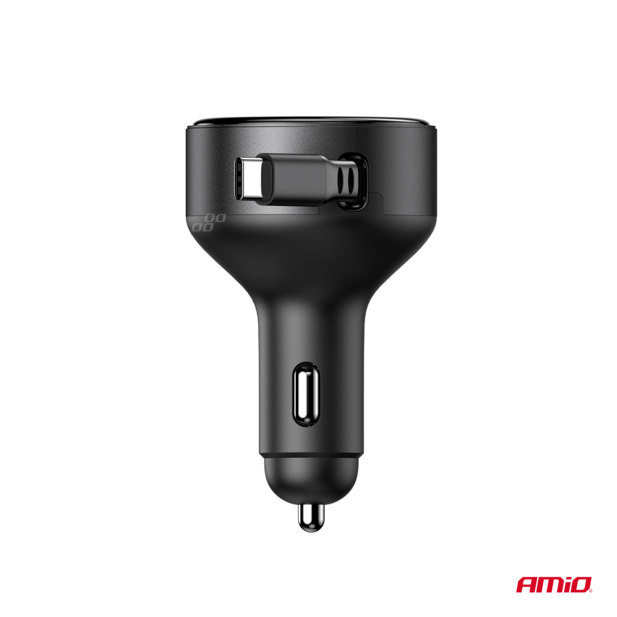 Billaddare med utdragbar C-kabel och USB-C 12/24V 60W AMIO-04368