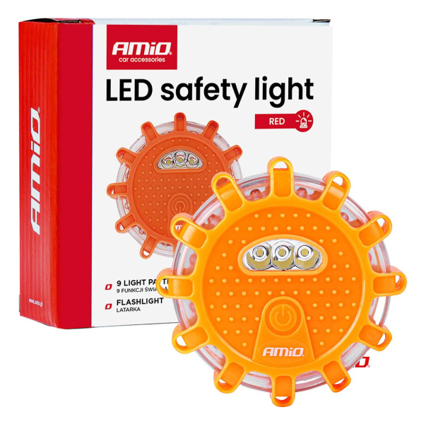 Bärbar LED-varningslampa med spotlightfunktion 3xAAA IP65 12SMD + 3SMD