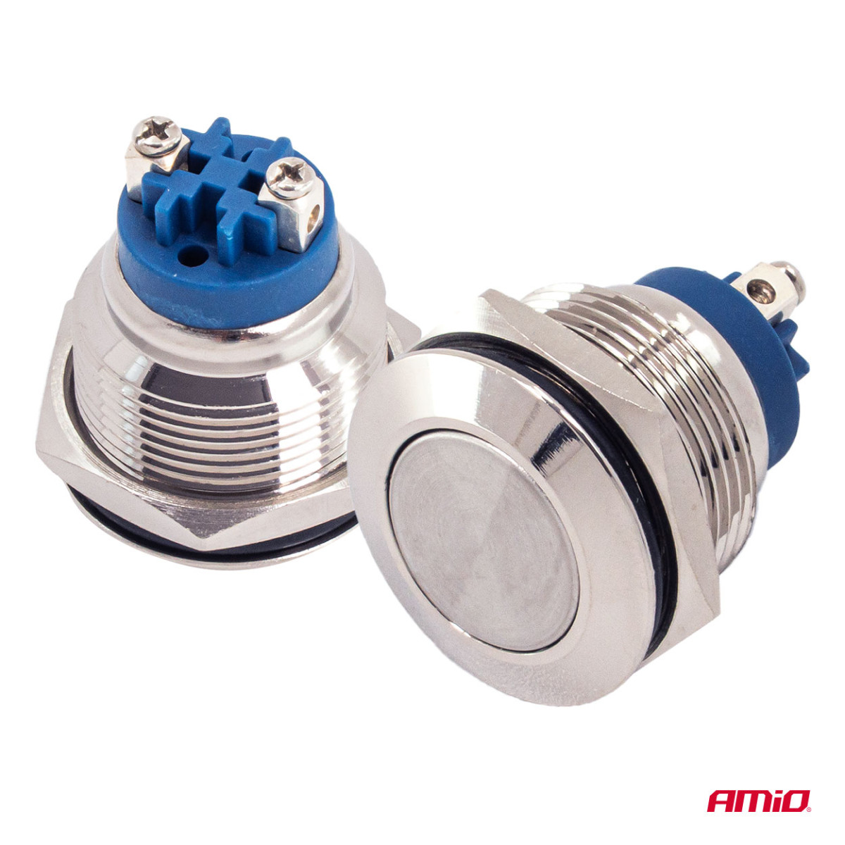 Rund metallströmbrytare ON/OFF 19 mm, 5 A, 12/230 V AMIO-04474