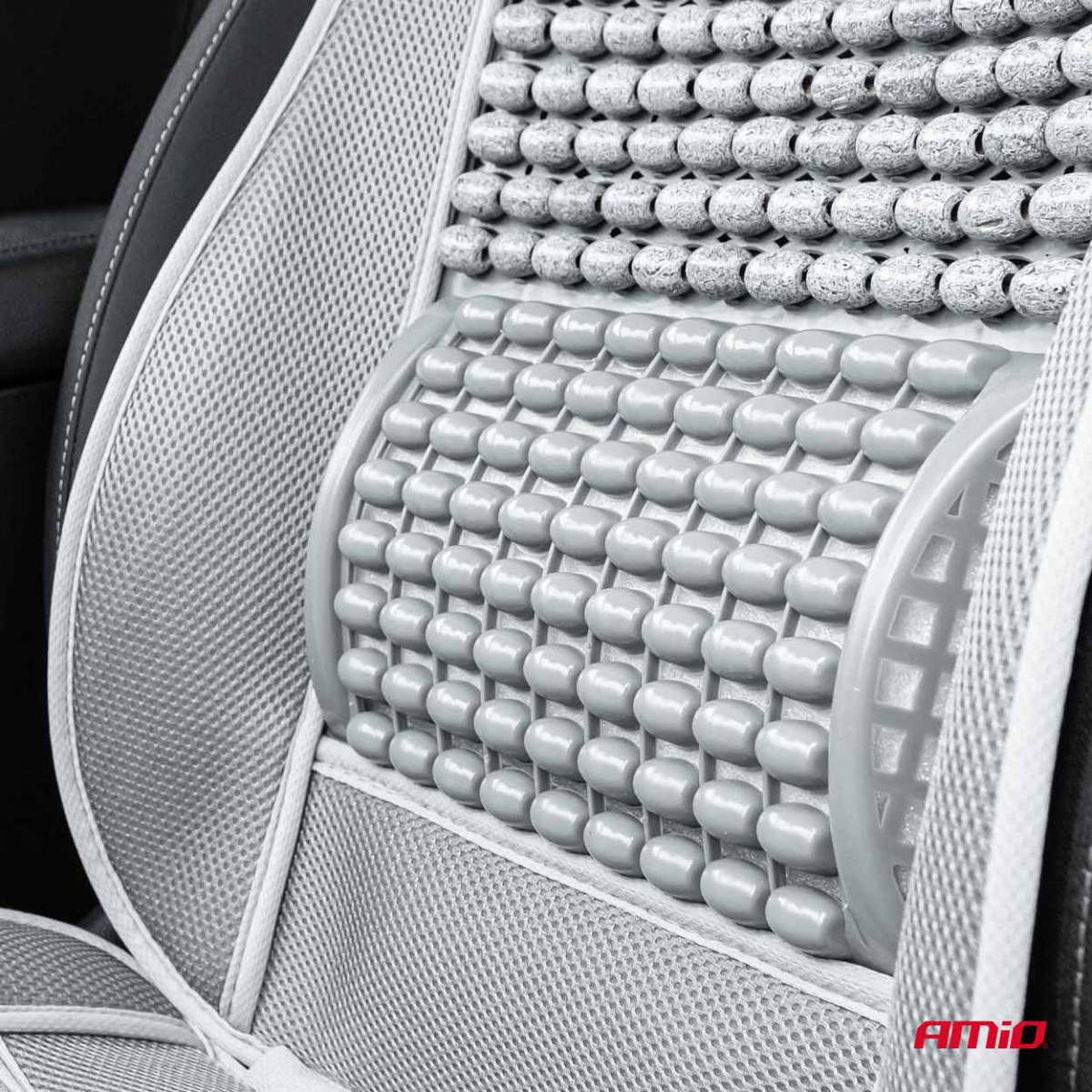 Bilbarnstolsmatta med pärlor 131 x 46 cm - grå