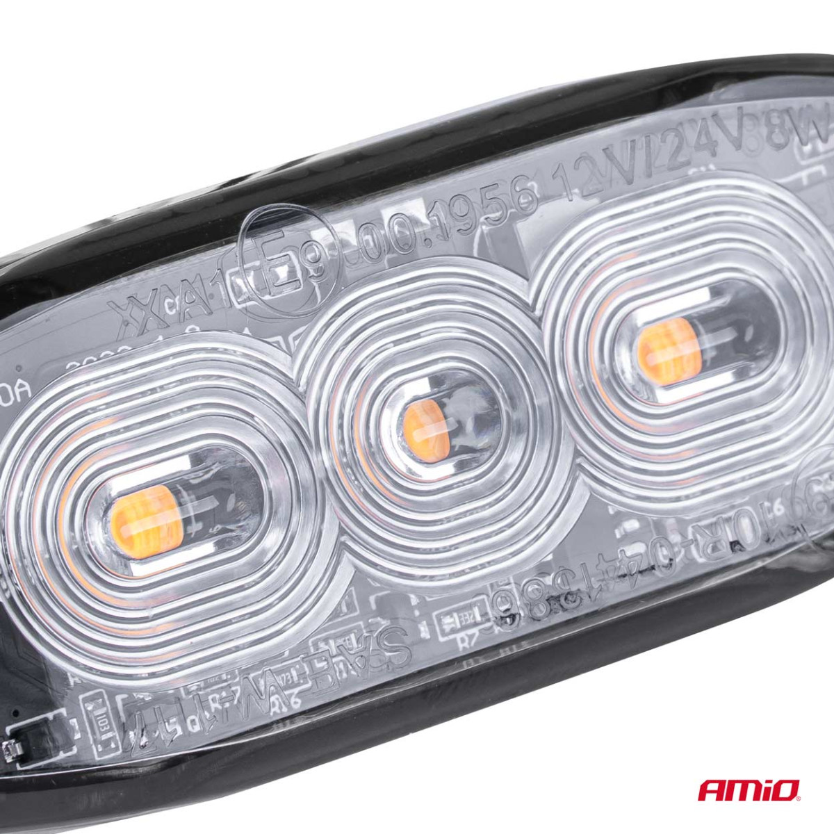Platt LED-varningslampa Smal Gul 3x3W LED R65 R10 12/24V IP67 AMIO-02297
