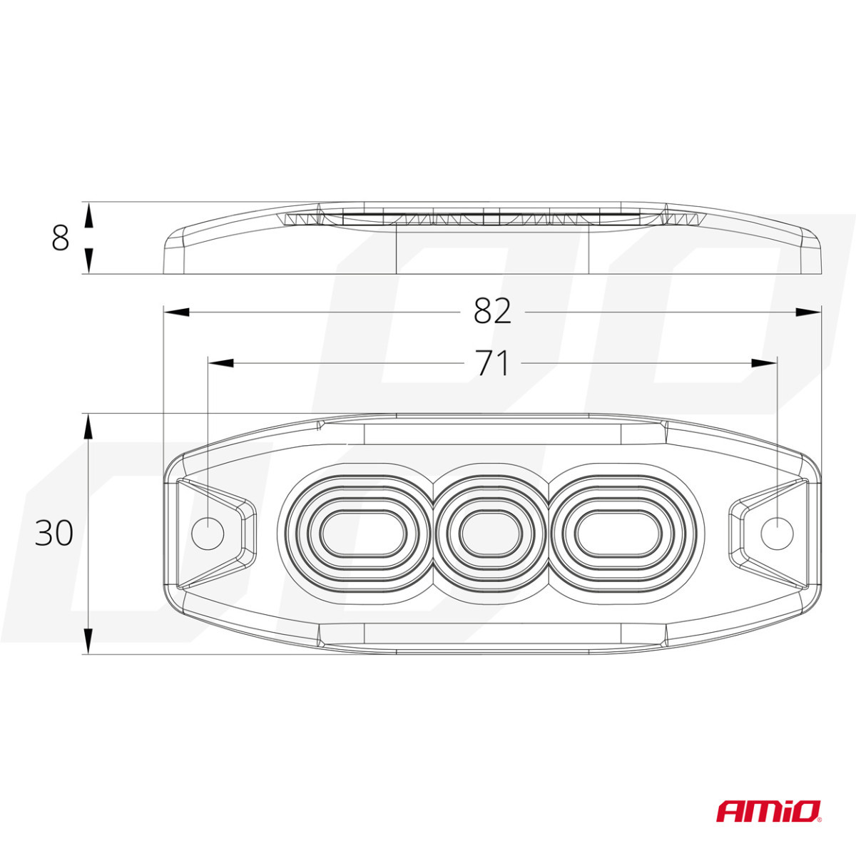Platt LED-varningslampa Smal Gul 3x3W LED R65 R10 12/24V IP67 AMIO-02297
