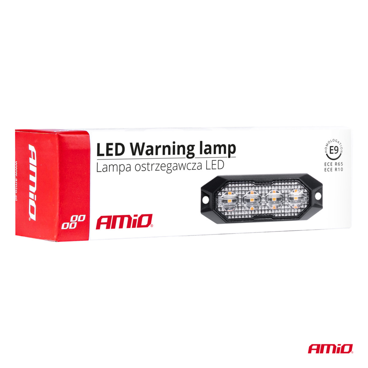 Platt LED-varningsblinkerslampa, orange, 4x3W, R65 R10, 12V/24V, IP6K9K AMIO-03929