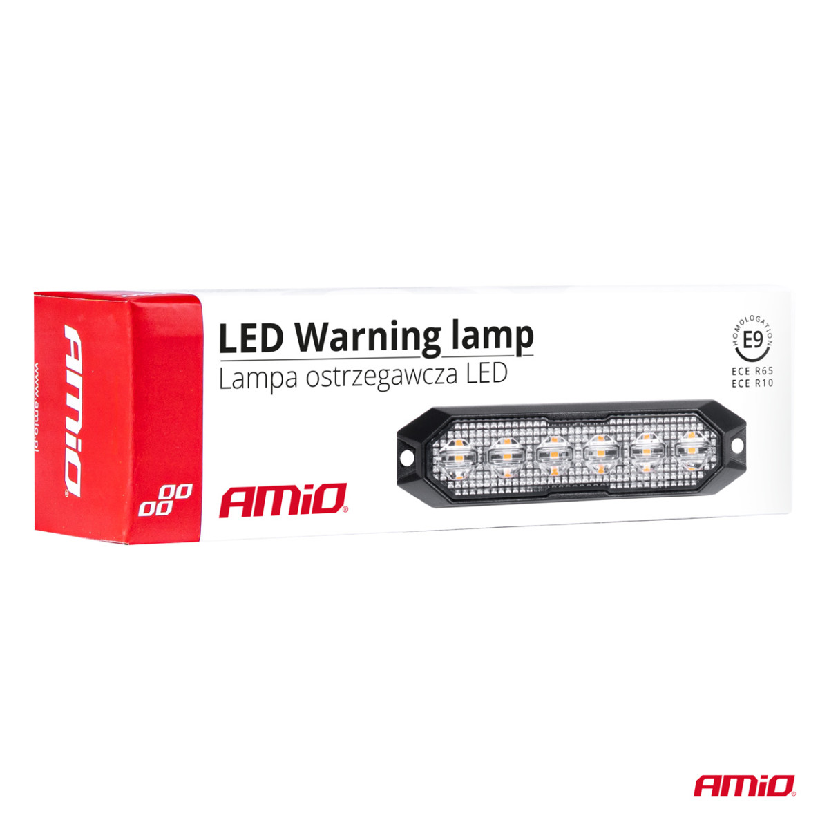Platt LED-varningslampa 6x3W 12/24V R65 R10 AMIO-03930