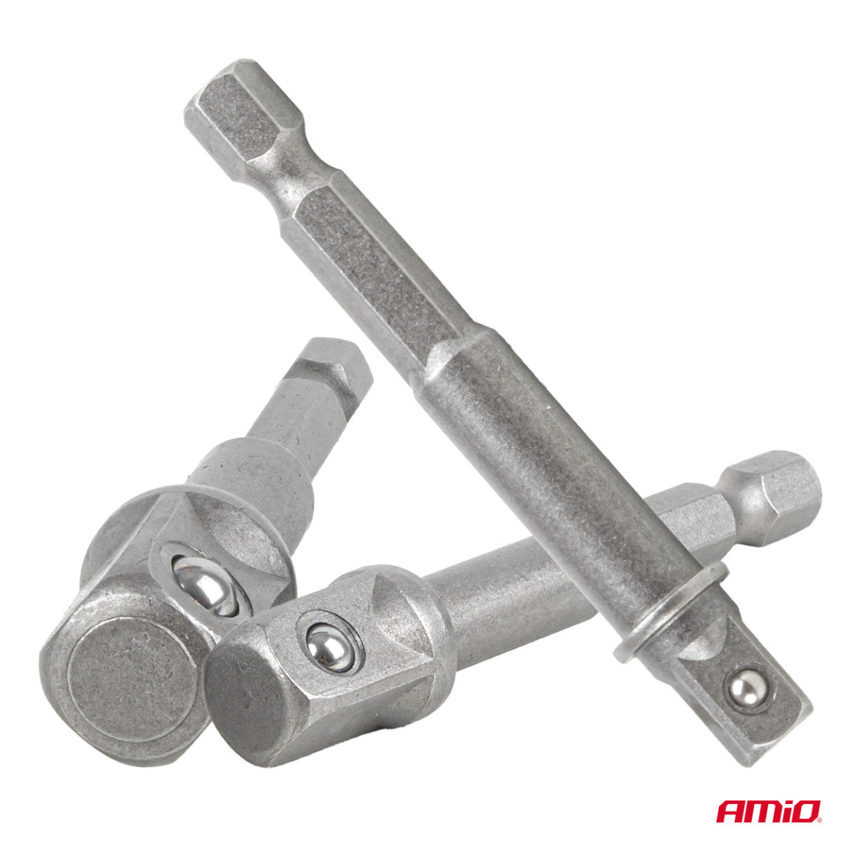 Hylsnyckeladaptersats för skruvmejsel, 1/4" HEX, 1/4" / 3/8" / 1/2", 3 st., AMIO-04933