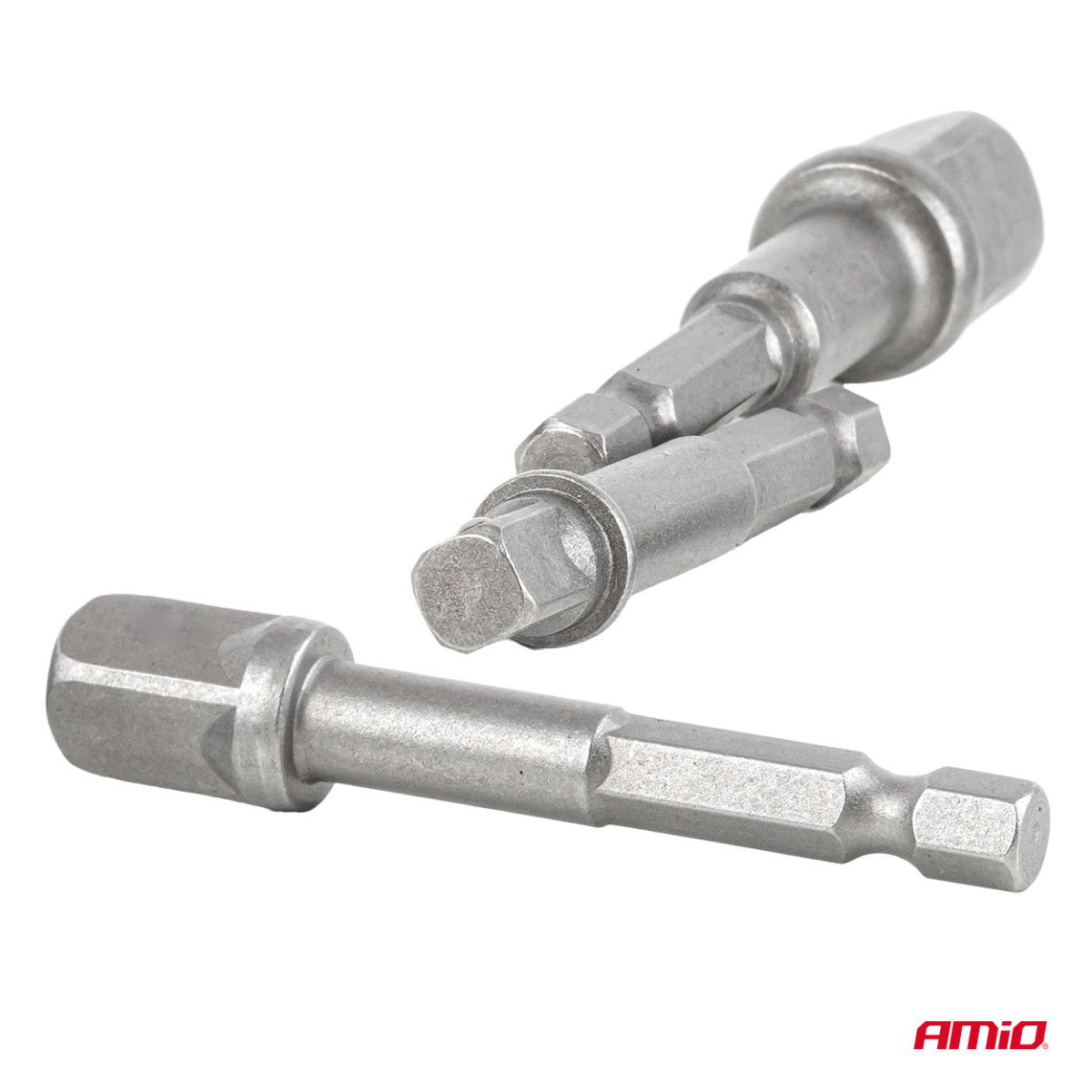 Hylsnyckeladaptersats för skruvmejsel, 1/4" HEX, 1/4" / 3/8" / 1/2", 3 st., AMIO-04933