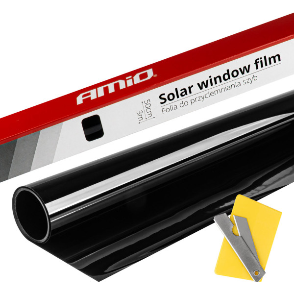 Solfilm för fönster Ultra mörk svart 1%, 0,5 x 3 m AMIO-02936