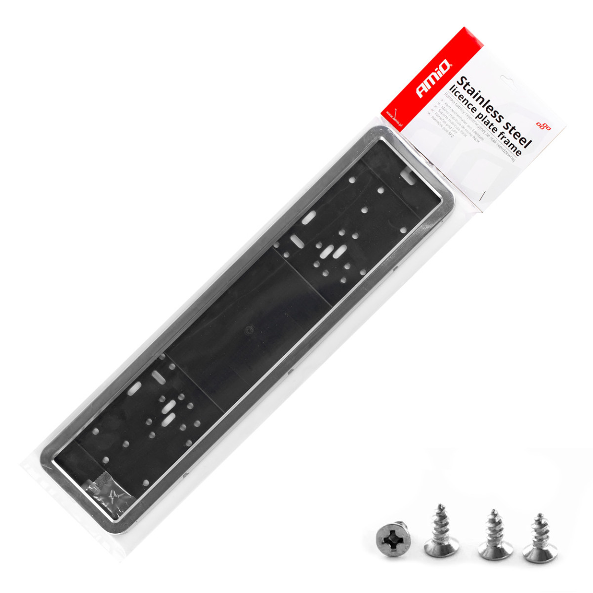 Nummerplåtshållare i rostfritt stål, AMIO-01300