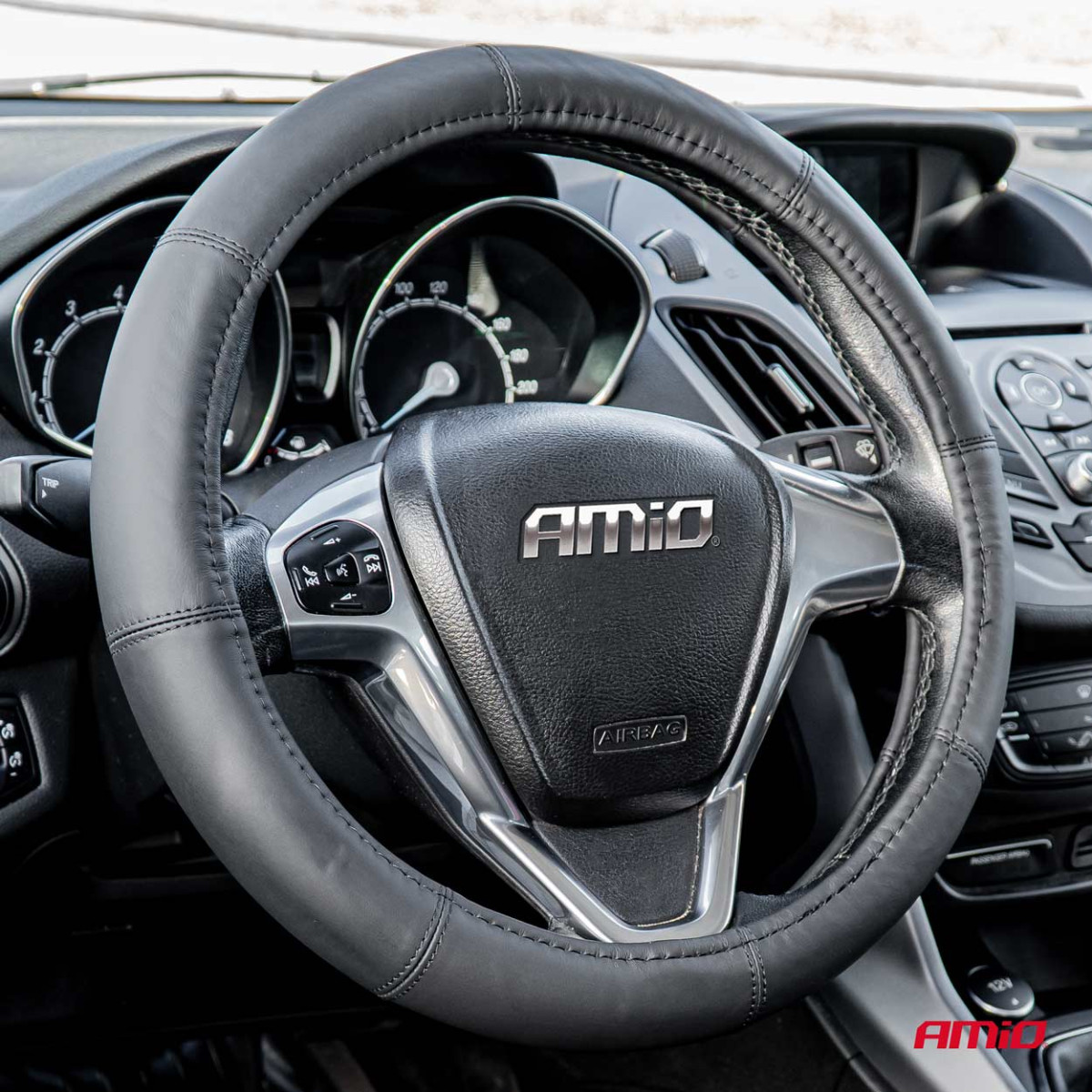 Rattöverdrag för bil, 41-43 cm, äkta läder, SWC-48-XL