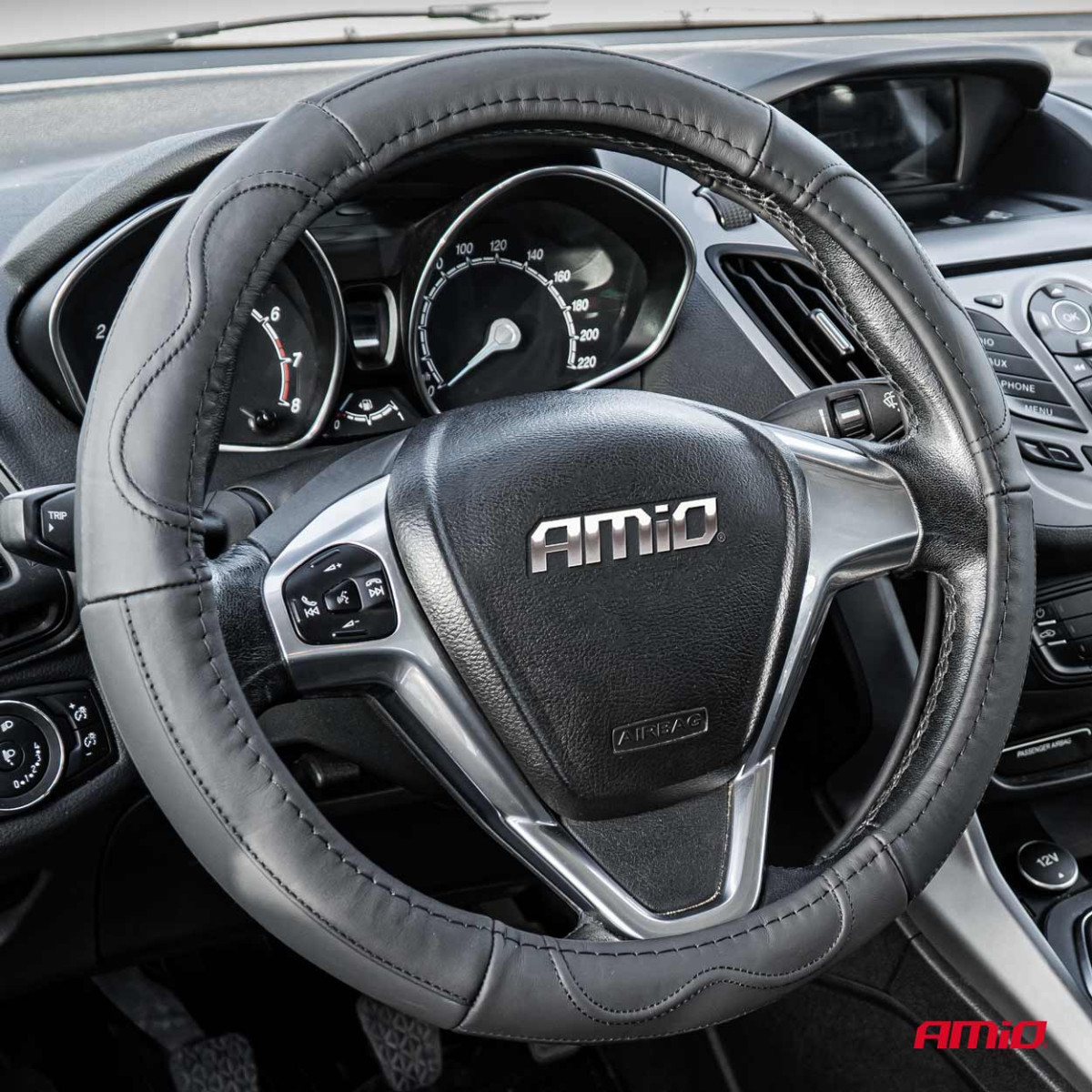 Rattöverdrag för bil 44-46 cm, äkta läder, SWC-49-XXL