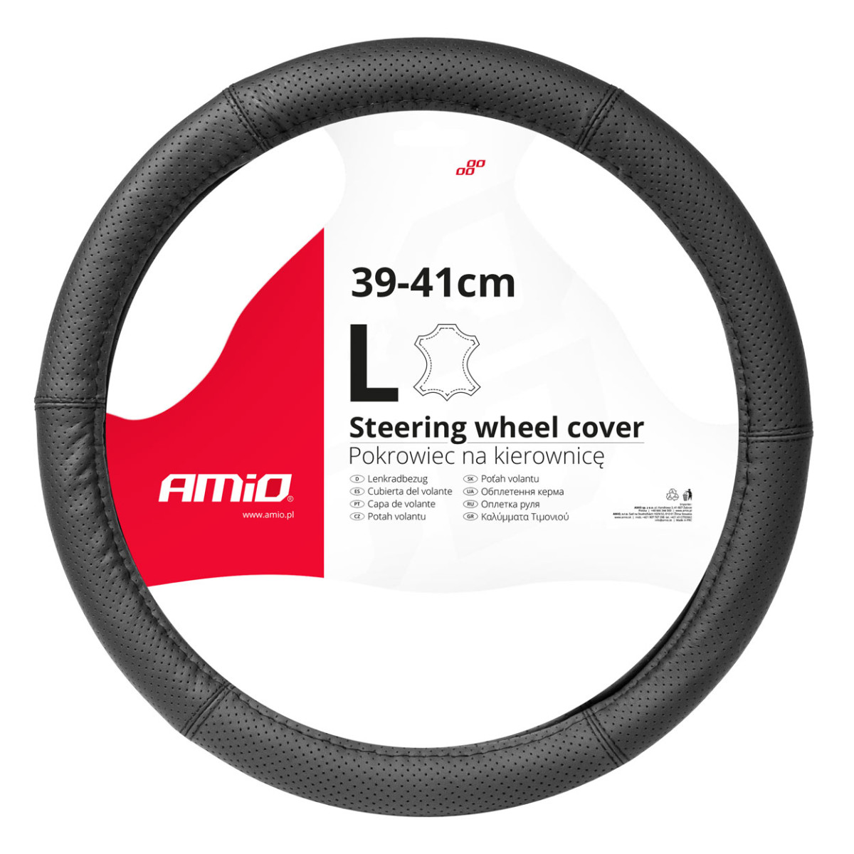Rattöverdrag för bil 39-41 cm, äkta läder, SWC-50-L