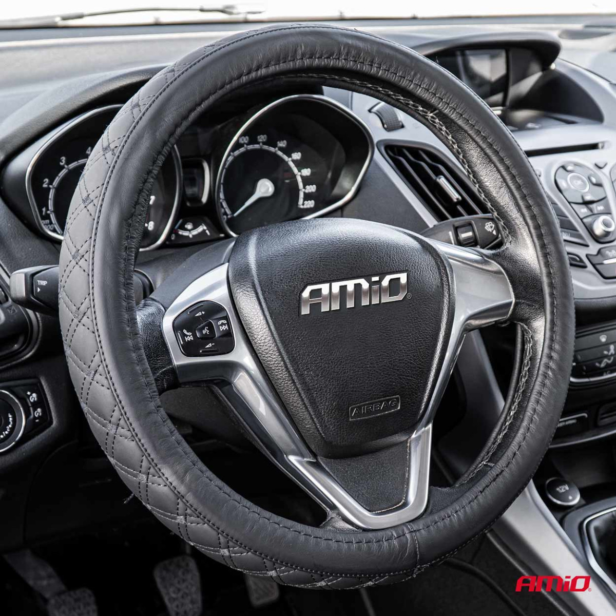 Rattöverdrag för bil, 41-43 cm, äkta läder, SWC-51-XL