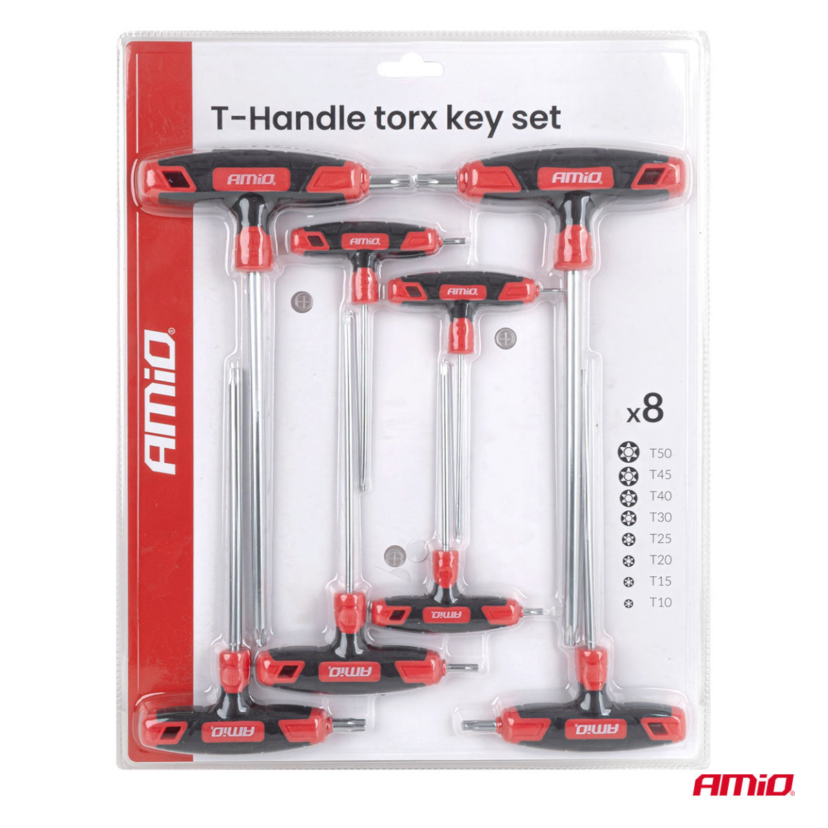 Torx-nyckelsats med T-handtag, 8 delar. AMIO-04827