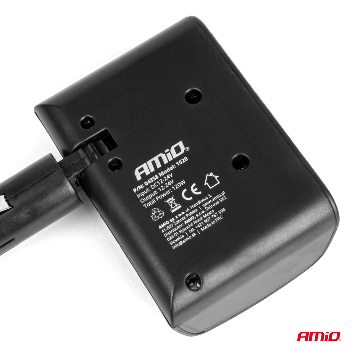 Tre-uttags cigarettändarkabel förlängning 12/24V 120W 90° AMIO-04358