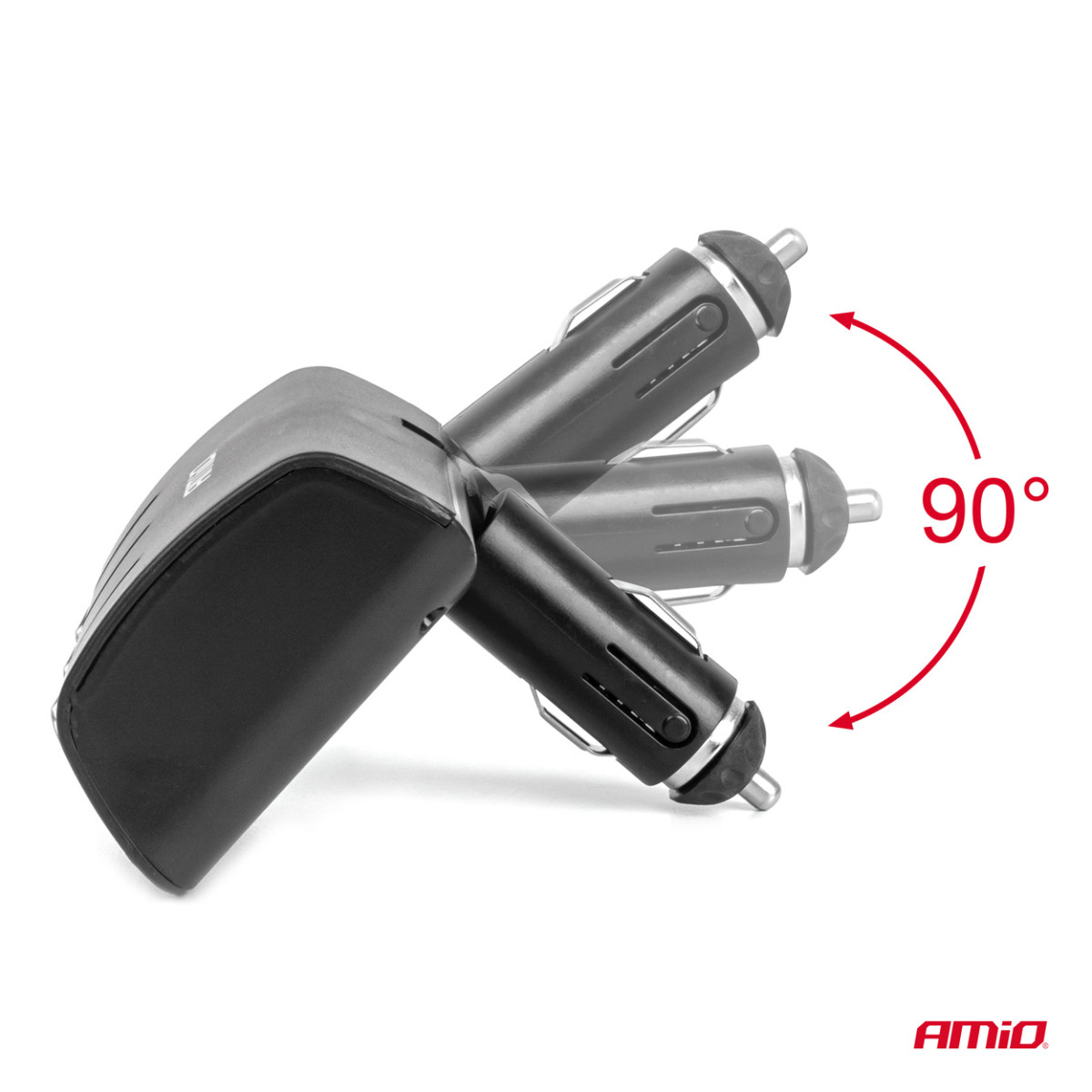 Tre-uttags cigarettändarkabel förlängning 12/24V 120W 90° AMIO-04358