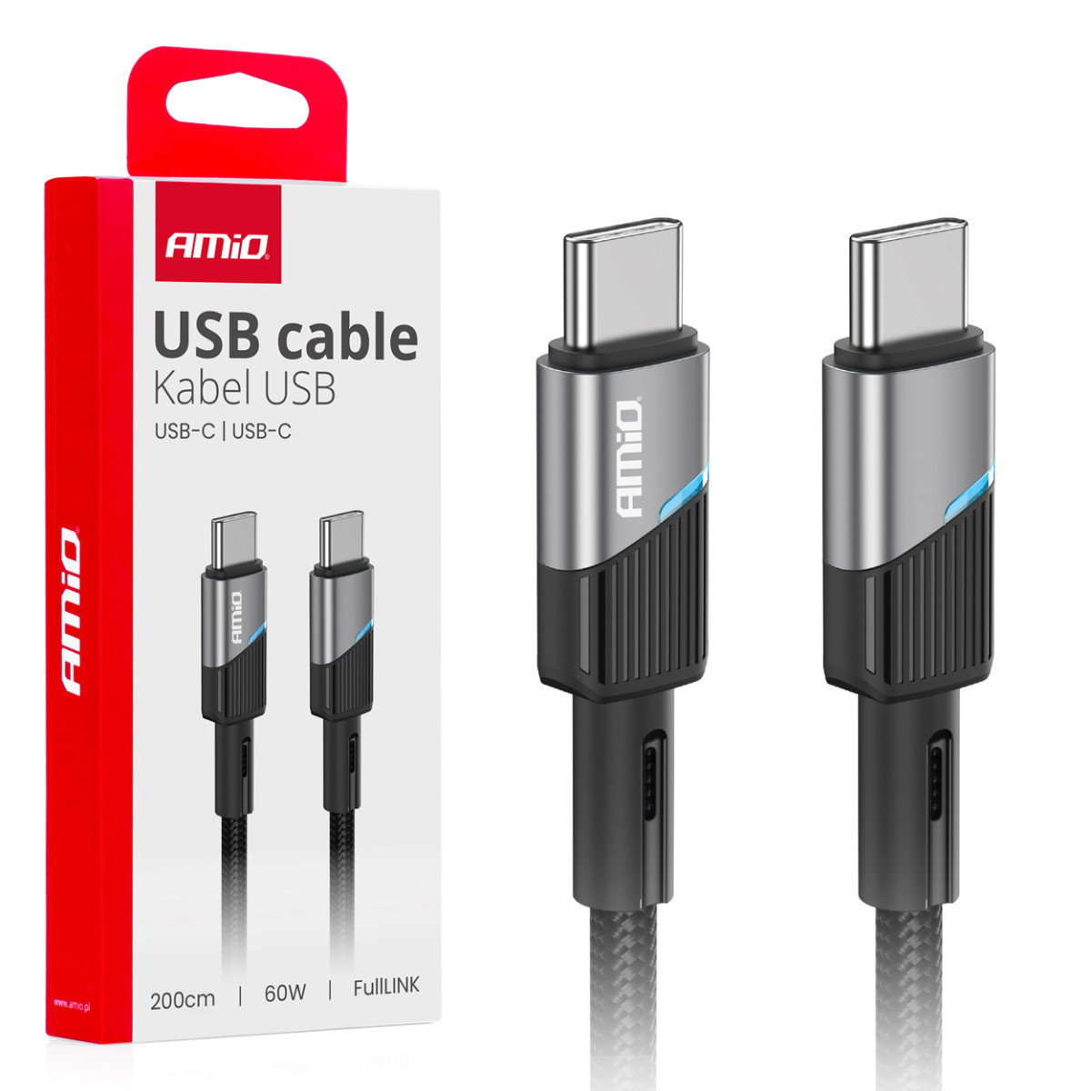 USB-C till USB-C-kabel 60W 200 cm FullLINK AMIO-03927