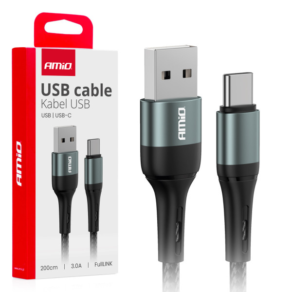 USB-A till USB-C-kabel 3A 200 cm FullLINK AMIO-03912