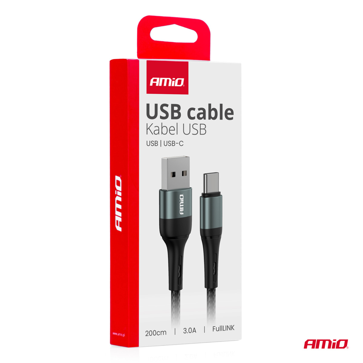 USB-A till USB-C-kabel 3A 200 cm FullLINK AMIO-03912