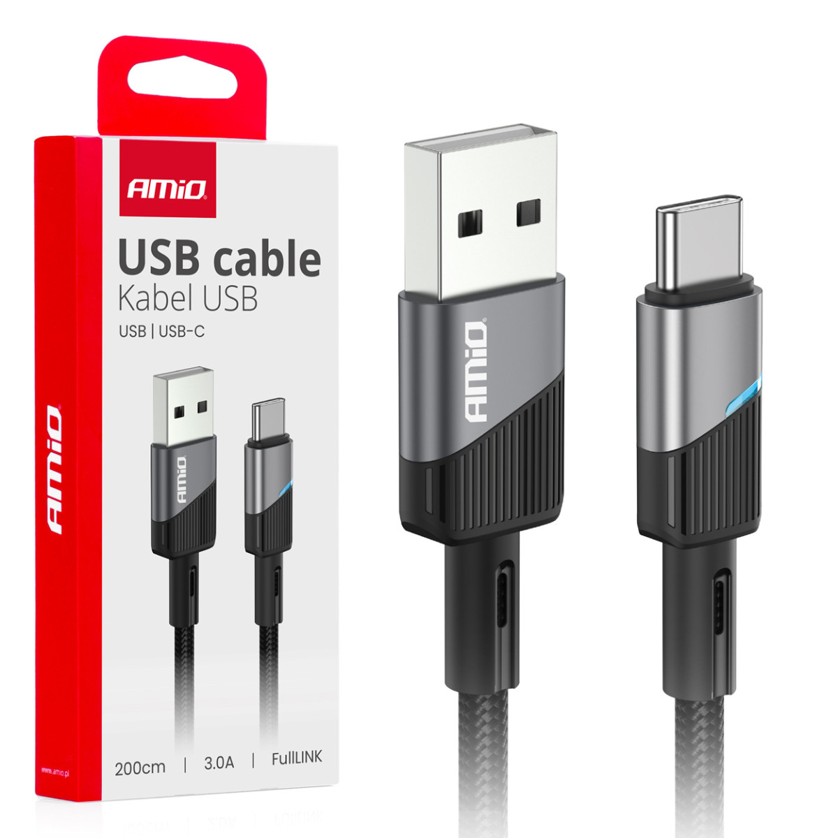 USB till USB-C-kabel 3A 200 cm FullLINK AMIO-03924