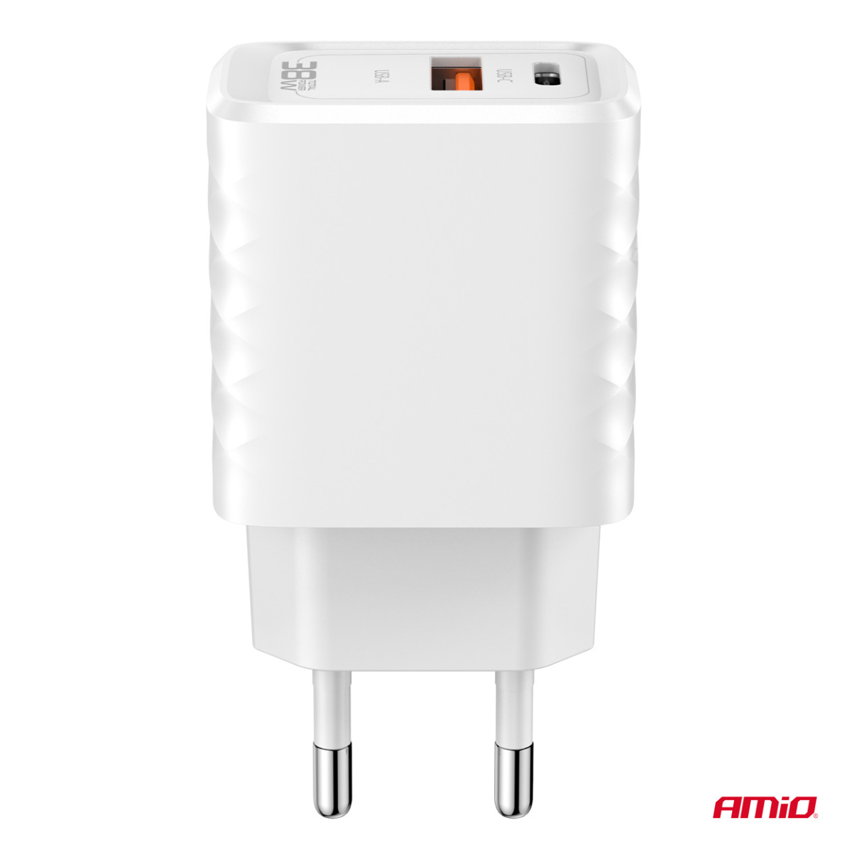 Väggladdare Snabbladdning GaN 38W USB-A + USB-C AMIO-04287