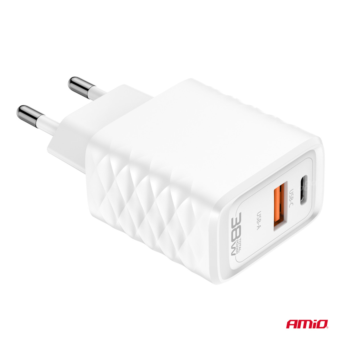 Väggladdare Snabbladdning GaN 38W USB-A + USB-C AMIO-04287