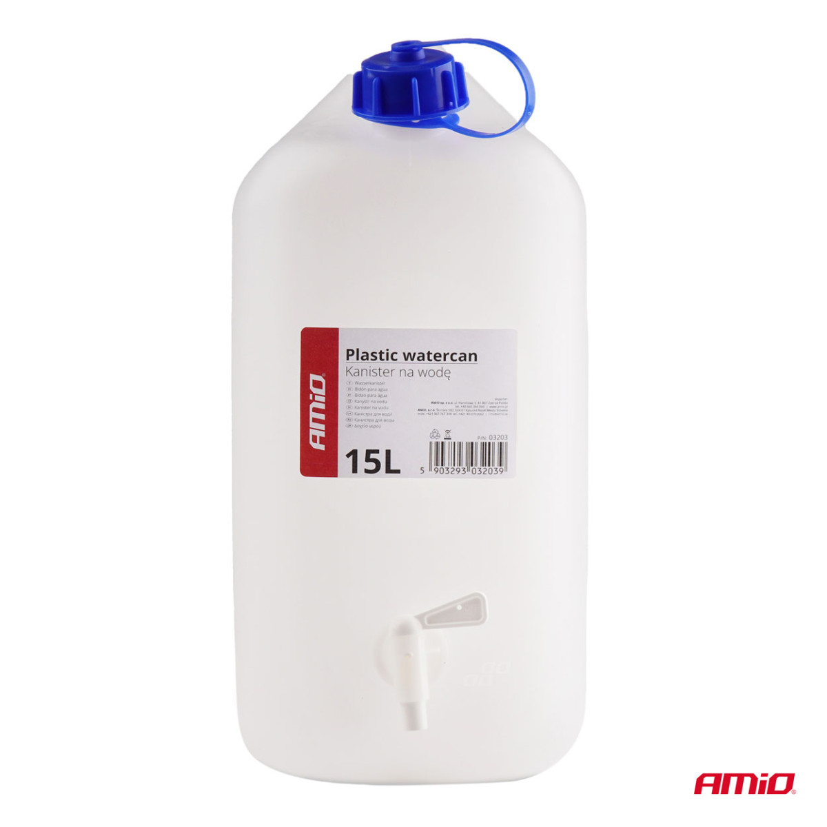 Plastvattentank med kran 15L AMIO-03203