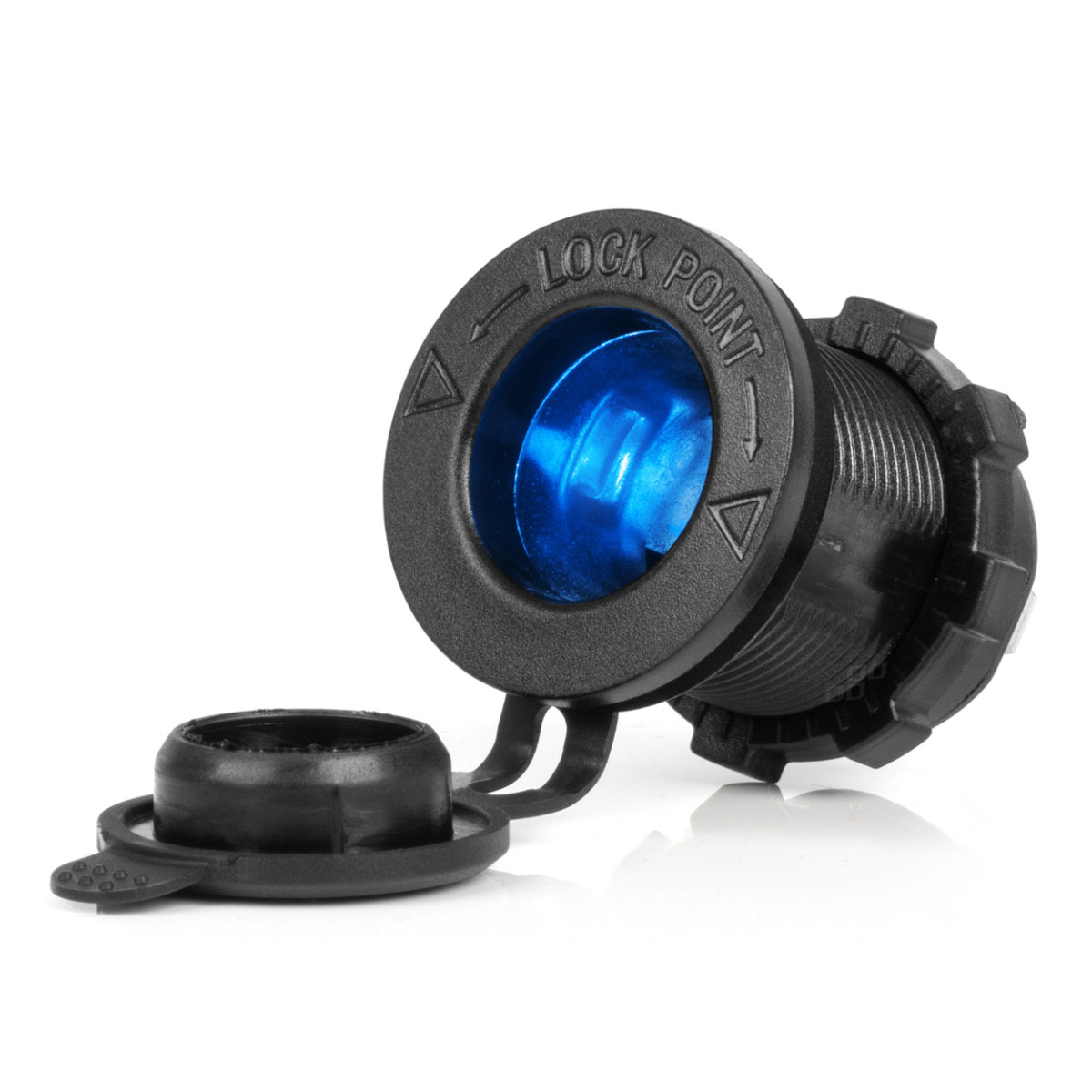 Vattentätt cigarettändaruttag för bil med blå LED-belysning, 12/24V AMIO-04220