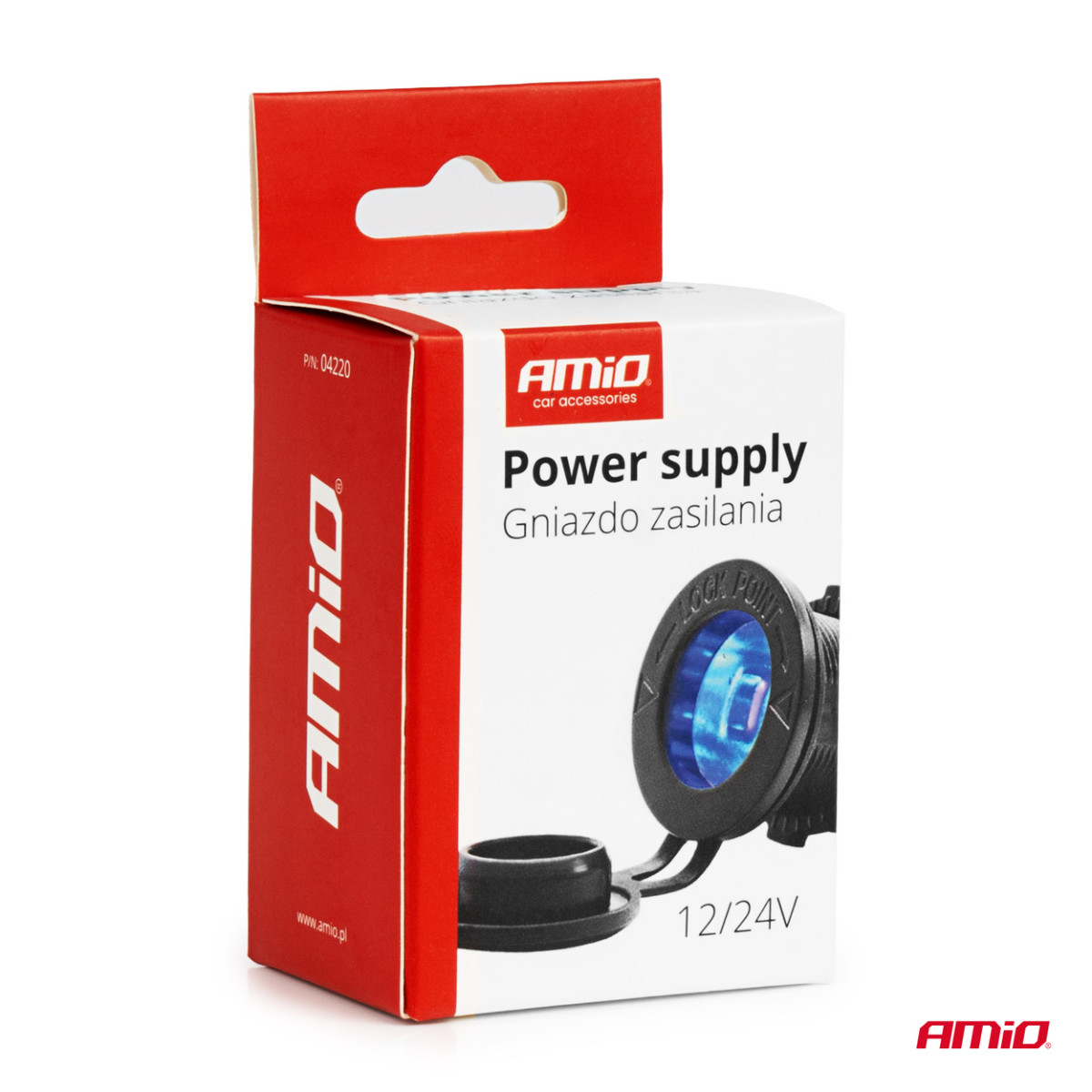 Vattentätt cigarettändaruttag för bil med blå LED-belysning, 12/24V AMIO-04220