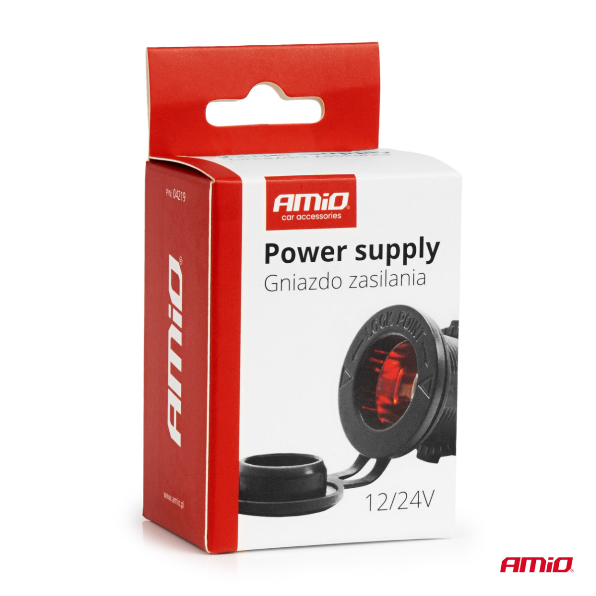 Vattentätt cigarettändaruttag för bil med röd LED-belysning, 12/24V AMIO-04219